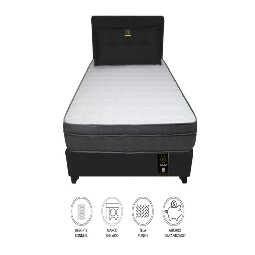 Dormitorio Turin 2 Plz + Cabecera Ajustable + Cojín - Negro