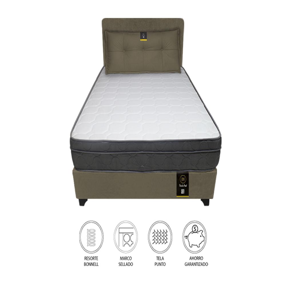 Dormitorio Turin 2 Plz + Cabecera Ajustable + Cojín - Beige Oscuro