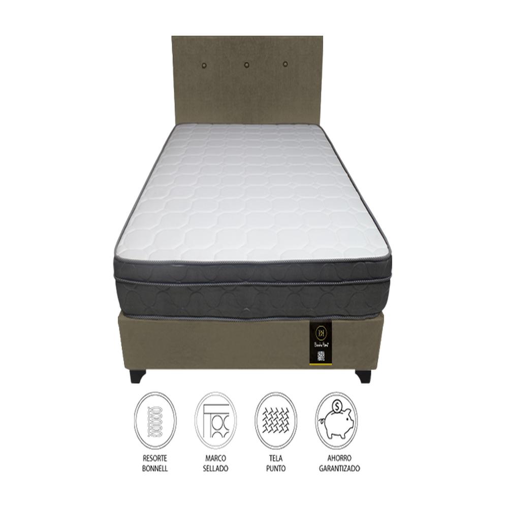Dormitorio Turin 2 Plz + Cabecera + 2 Almohadas - Beige Oscuro