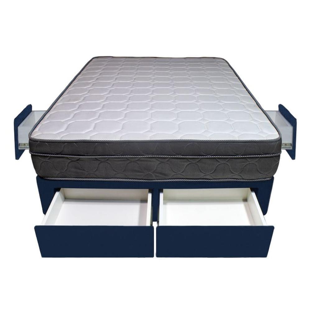 Cama Turin + 4 Cajones 2 Plz + 2 almohadas - Azul Marino