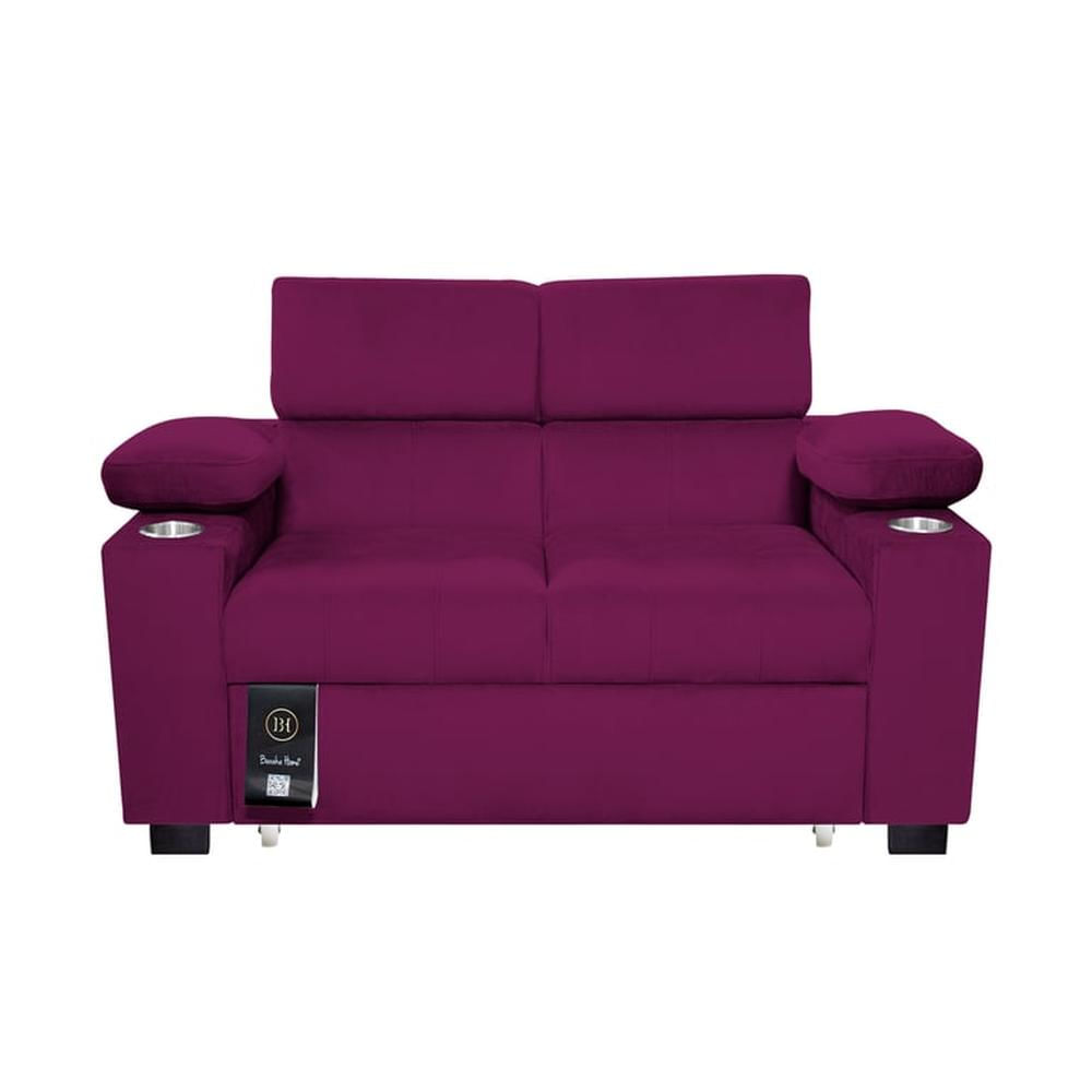 Sofá Cama Baltimore con Porta Vasos y Bolsillo 1.5 plz - Púrpura