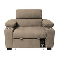 Sofá Cama Baltimore con Porta Vasos y Bolsillo 1 plz - Beige Claro