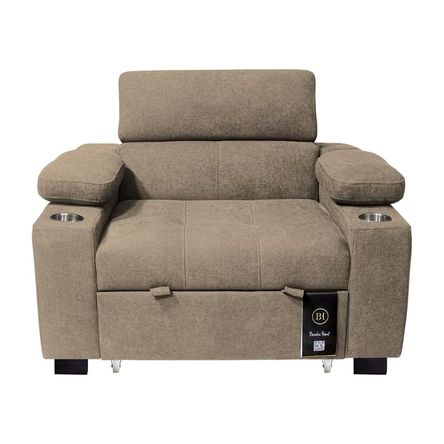 Sofá Cama Baltimore con Porta Vasos y Bolsillo 1 plz - Beige Claro