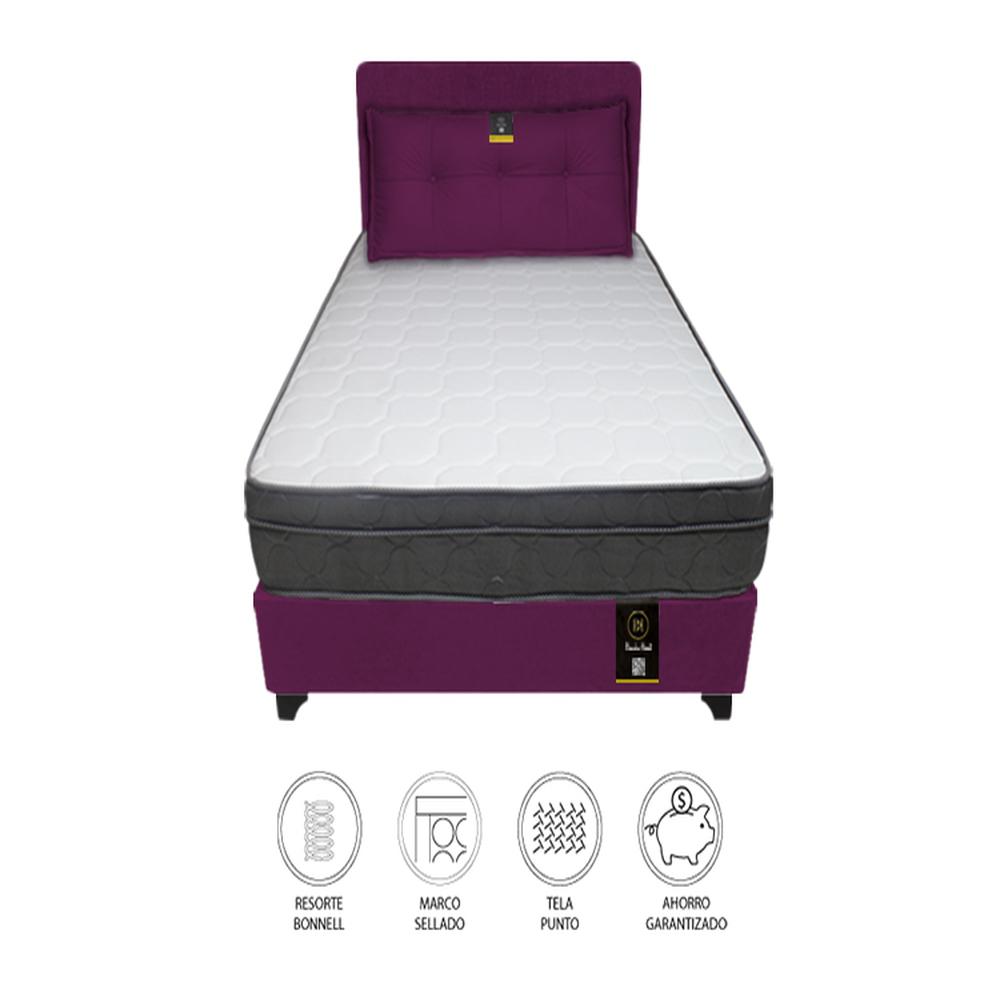 Dormitorio Turin 2 Plz + Cabecera Ajustable + Cojín - Purpura Dormitorio Turin 2 Plz + Cabecera Ajustable + Cojín - Purpura
