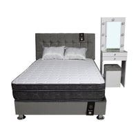 Dormitorio Coquette 2 Plz + Cabecera + Tocador + Puff - Gris Oscuro