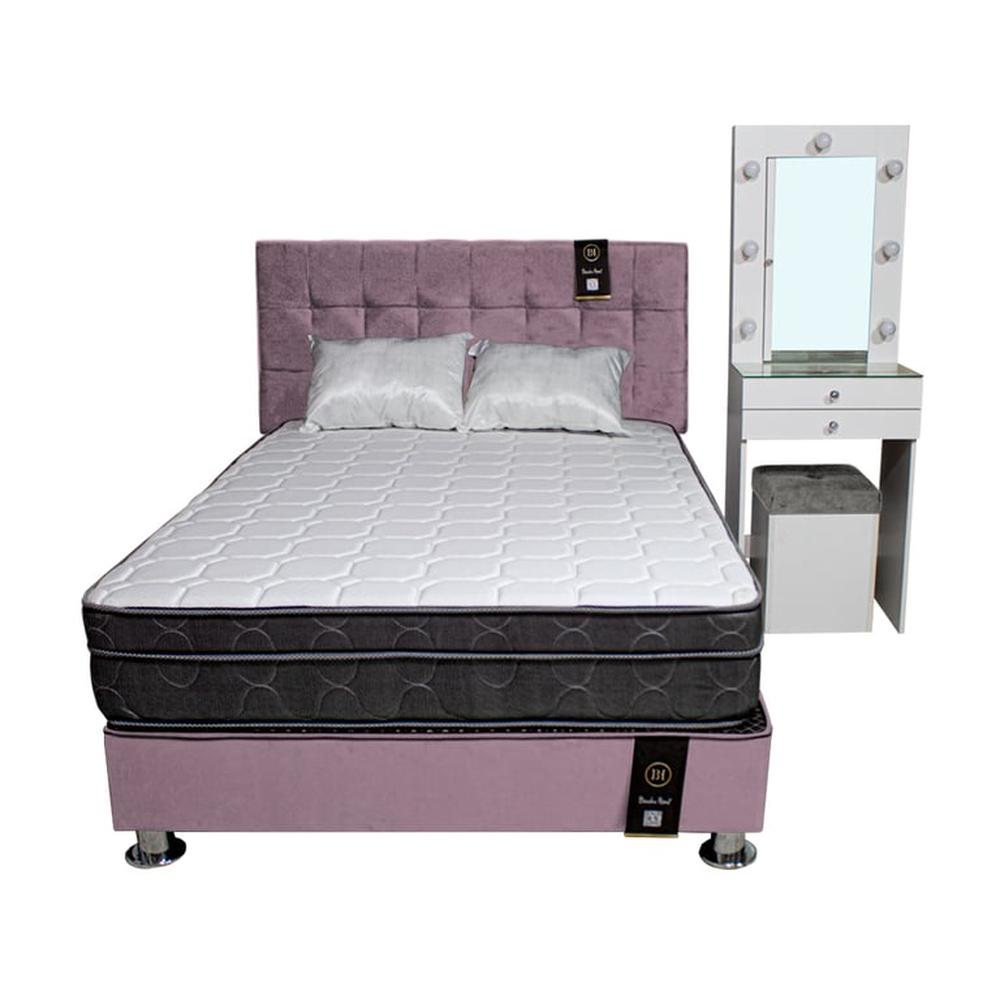 Dormitorio Coquette 2 Plz + Cabecera + Tocador + Puff - Lila