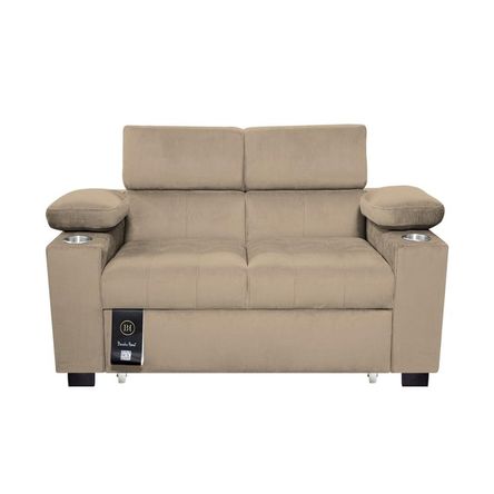 Sofá Cama Baltimore con Porta Vasos y Bolsillo Lateral 1.5 plz - Beige Claro
