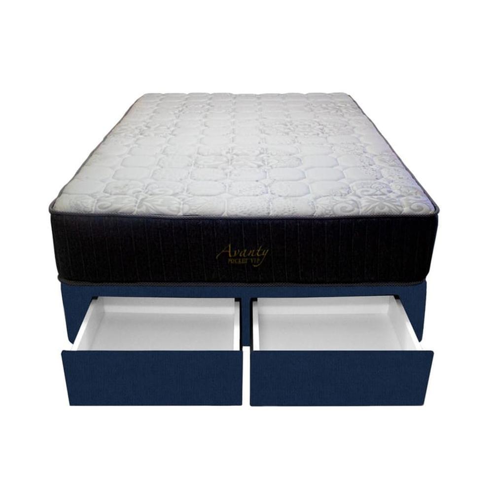 Cama Pocket Vip + 2 Cajones 2 Plz + 2 almohadas - Azul Marino