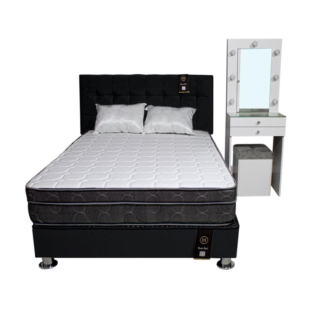 Dormitorio Coquette 2 Plz + Cabecera + Tocador + Puff - Negro