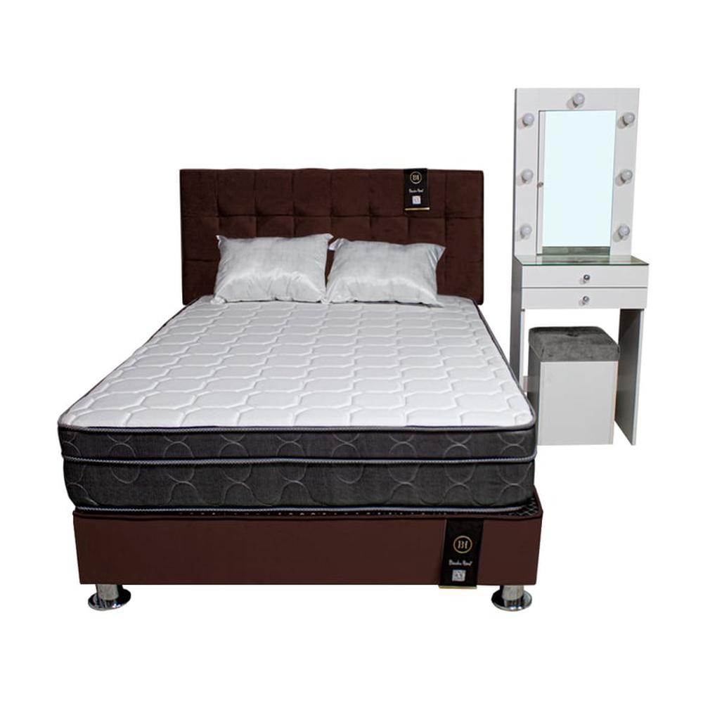 Dormitorio Coquette 2 Plz + Cabecera + Tocador + Puff - Chocolate Dormitorio Coquette 2 Plz + Cabecera + Tocador + Puff - Chocolate