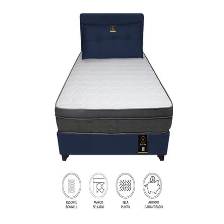 Dormitorio Turin 2 Plz + Cabecera Ajustable + Cojín - Azul Marino Dormitorio Turin 2 Plz + Cabecera Ajustable + Cojín - Azul Marino