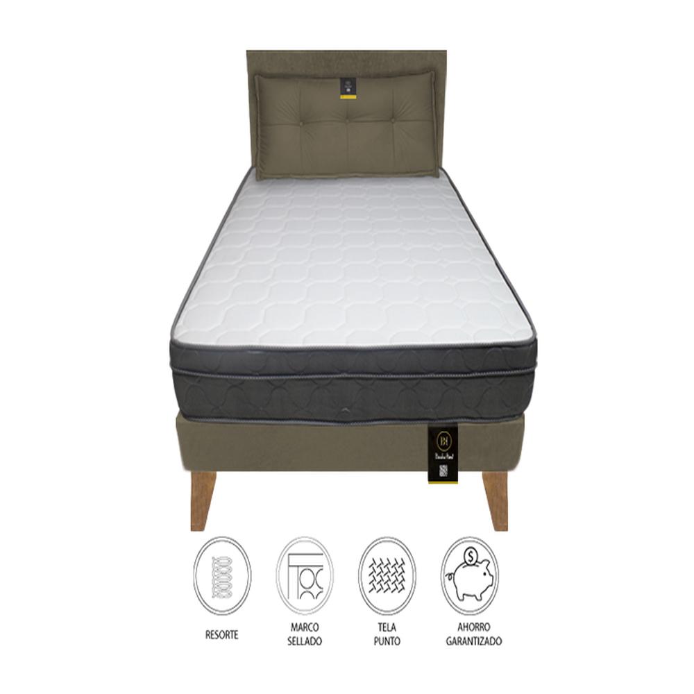Dormitorio Turin Slim 2 Plz + Cabecera + Cojín - Beige Oscuro
