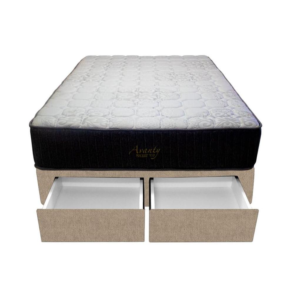 Cama Pocket Vip + 2 Cajones 2 Plz + 2 almohadas - Beige Claro