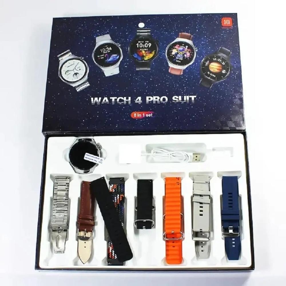 SMARTWATCH 4 PRO SUIT, PACK 7 EN 1, RELOJ + CORREAS PLATA