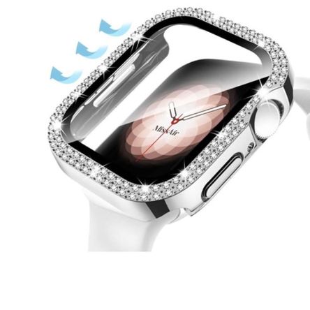 Bumper case doble piedras brillo para smartwatch de 45mm plata