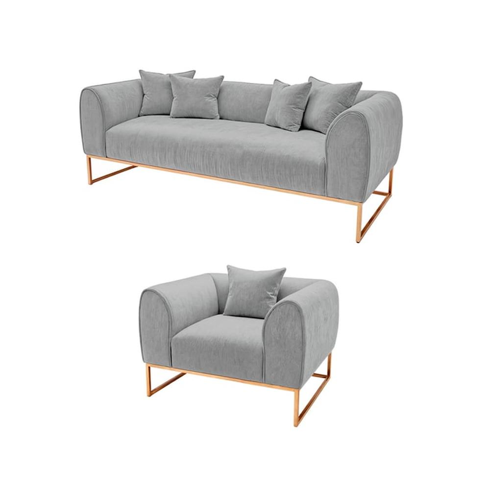 Juego de sala 3 1 Luxury Nikole - Gris claro