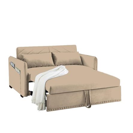 Sofá Cama Filipos con Almohadas y Bolsillos Laterales 2 Plz - Beige Claro Sofá Cama Filipos con Almohadas y Bolsillos Laterales 2 Plz - Beige Claro