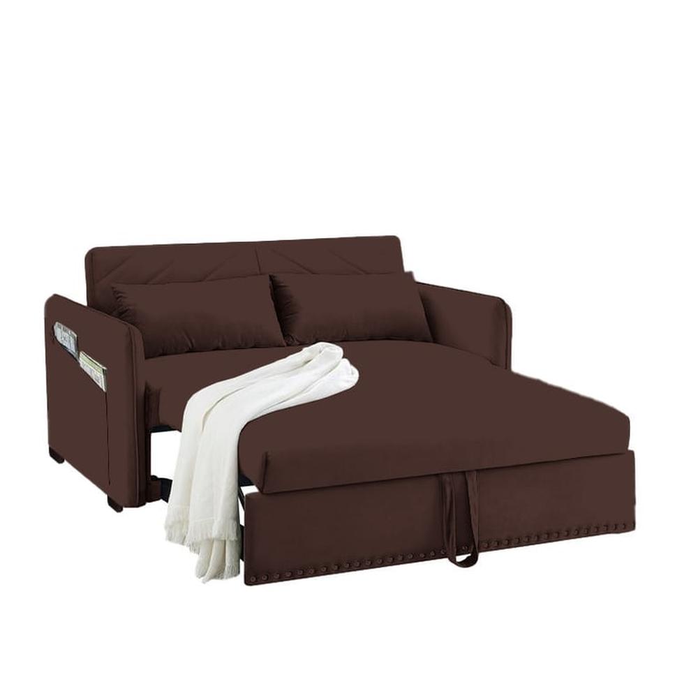 Sofá Cama Filipos con Almohadas y Bolsillos Laterales 2 Plz - Chocolate
