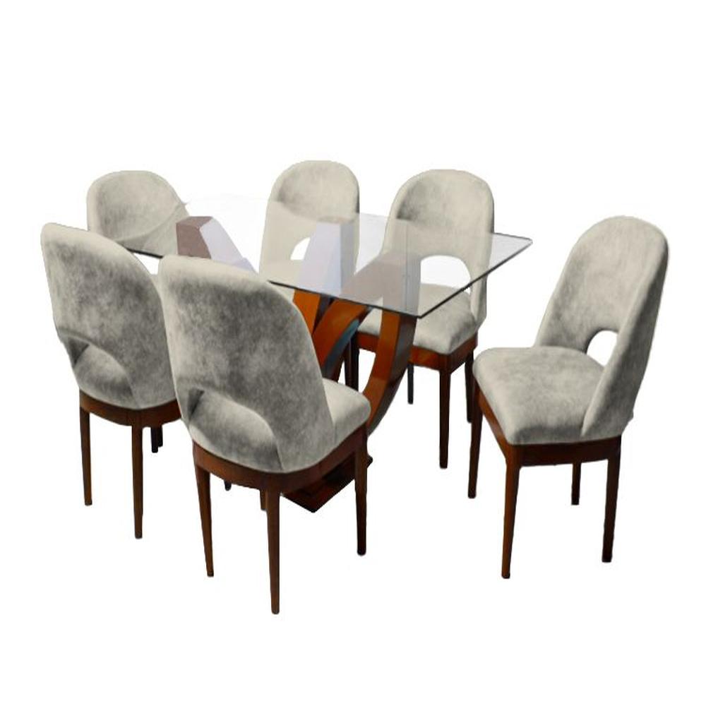 Juego de Comedor Brasilia con 6 Sillas Mesa de Vidrio - Beige Claro