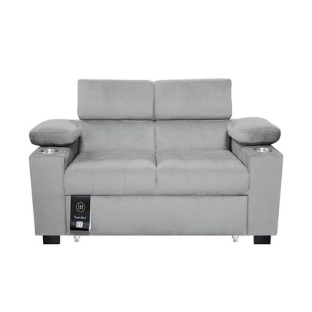 Sofá Cama Baltimore con Porta Vasos y Bolsillo 1.5 plz - Gris Claro Sofá Cama Baltimore con Porta Vasos y Bolsillo 1.5 plz - Gris Claro