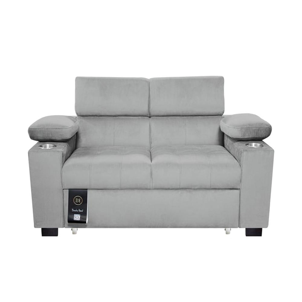 Sofá Cama Baltimore con Porta Vasos y Bolsillo 2plz - Gris Claro