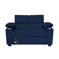 Sofá Cama Baltimore con Porta Vasos y Bolsillo 2 plz - Azul Marino