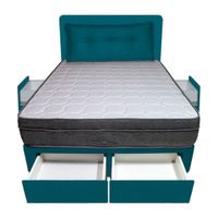 Dormitorio Turin + 4 Cajones Queen + Cabecera + Cojin - Cobalto
