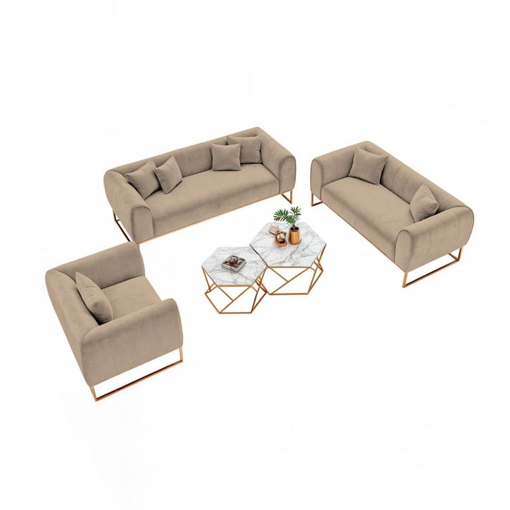Juego de sala 3 2 1 Luxury Nikole + Mesa de centro - Beige claro
