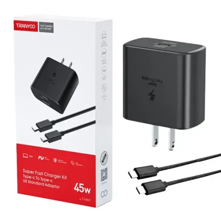 Cargador 45W Tipo-C a Tipo-C Carga Súper Rápida TRANYOO T-SA6C Negro