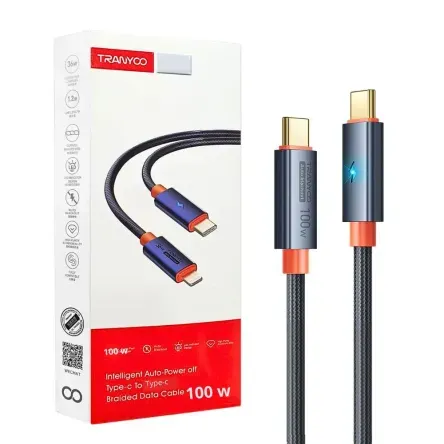 Cable de Datos Trenzado 100W Tipo-C a Tipo-C Apagado Automático CC-5 Cable de Datos Trenzado 100W Tipo-C a Tipo-C Apagado Automático CC-5