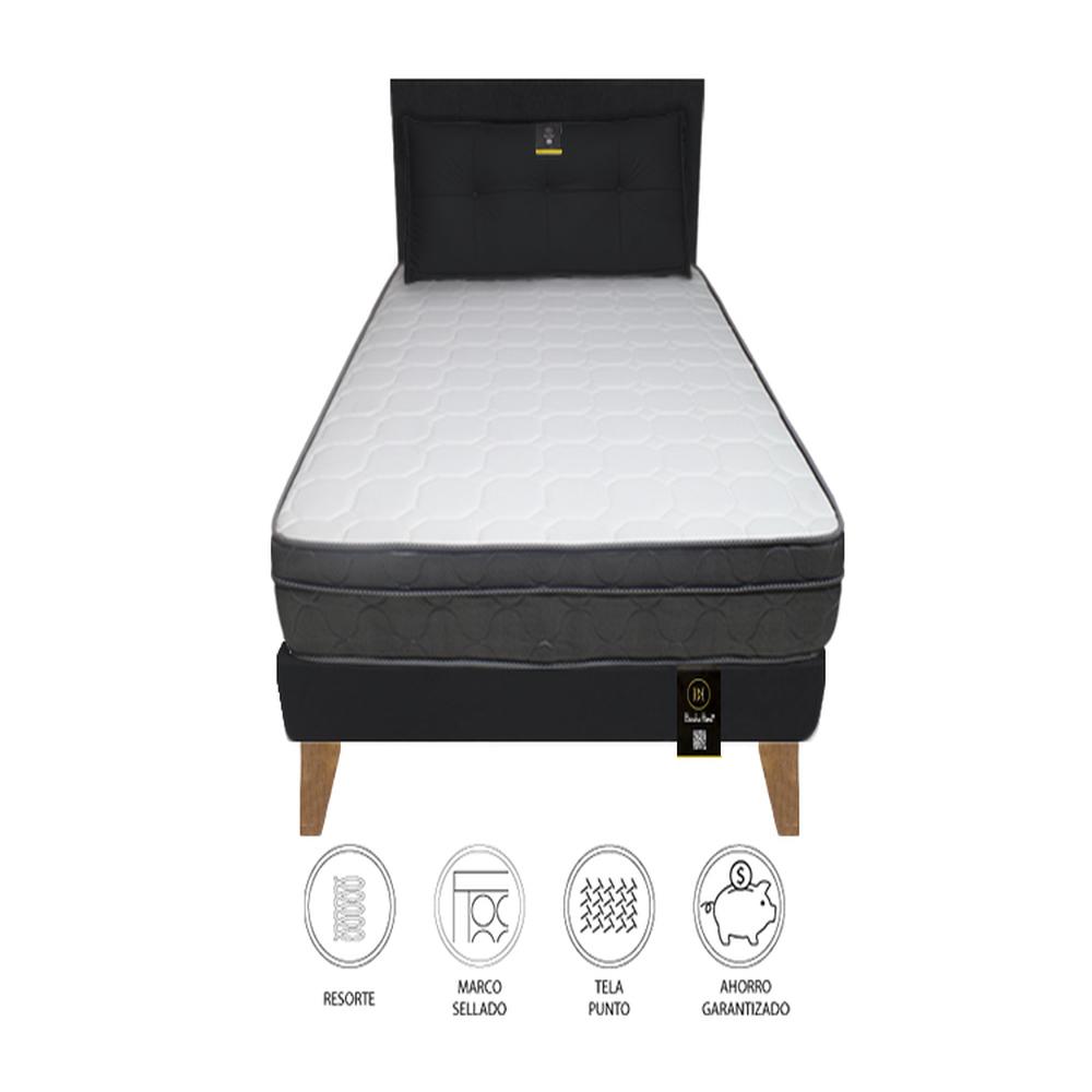 Dormitorio Turin Slim 2 Plz + Cabecera + Cojín - Negro