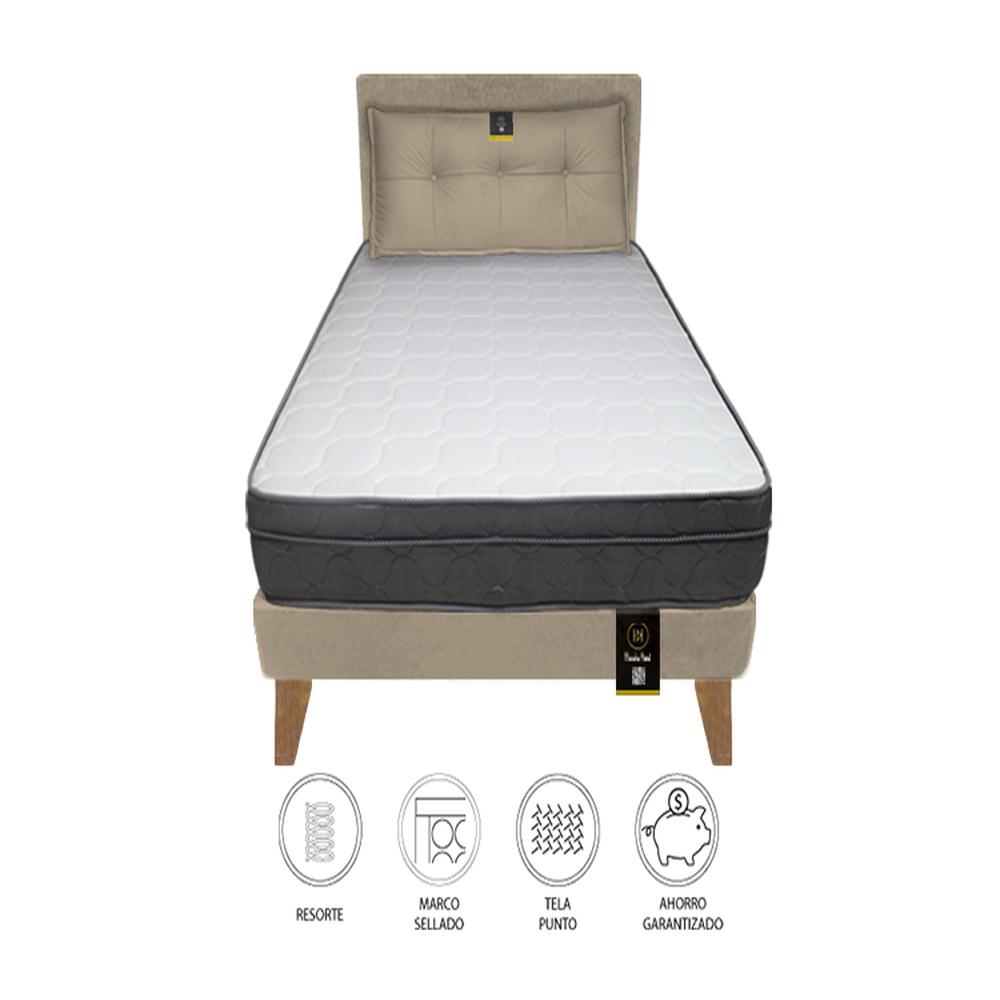 Dormitorio Turin Slim 2 Plz + Cabecera + CojÍn - Beige Claro