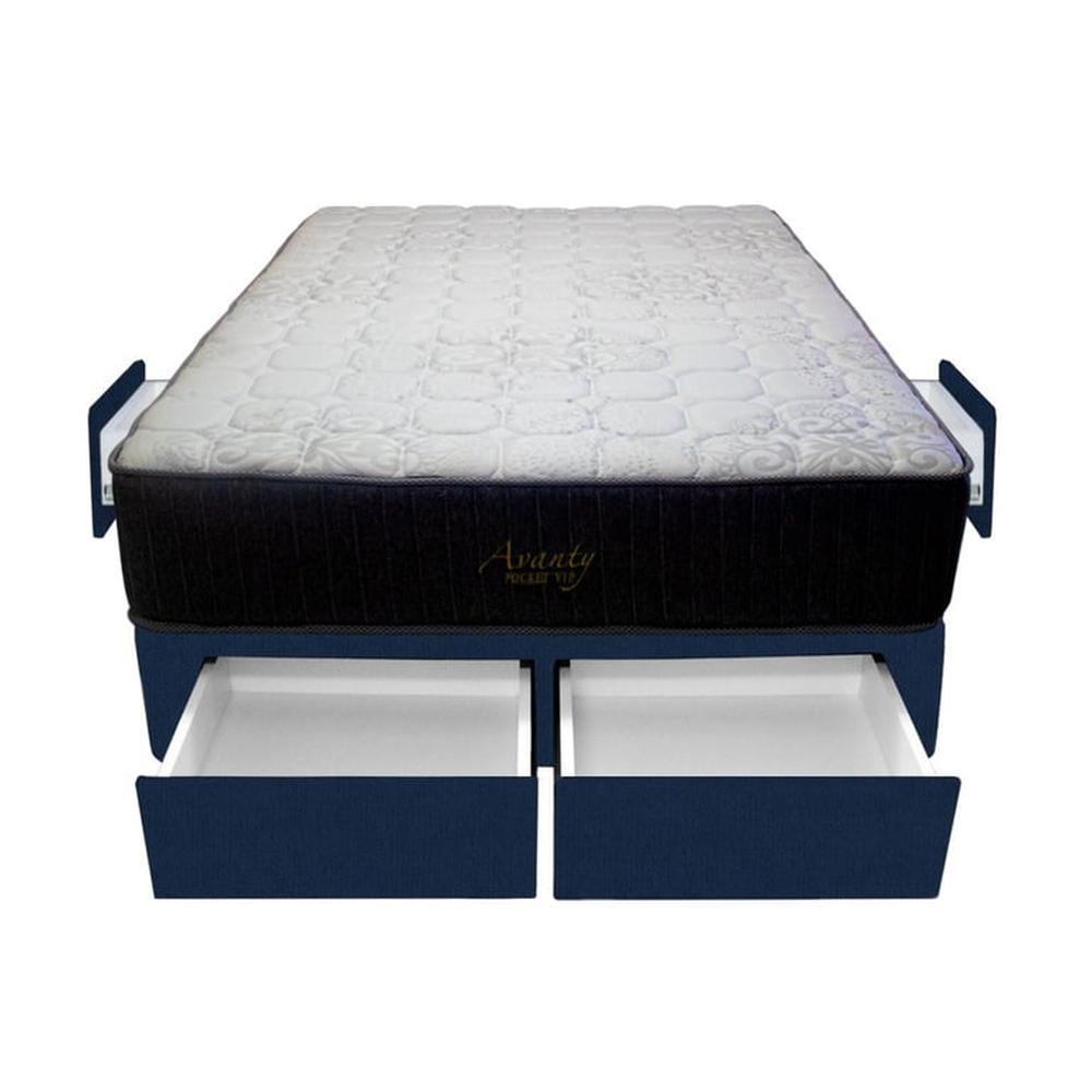 Cama Pocket Vip + 4 Cajones 2 Plz + 2 almohadas - Azul Marino