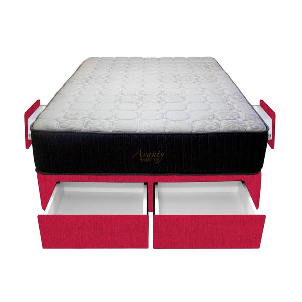Cama Pocket Vip + 4 Cajones 2 Plz + 2 almohadas - Rojo