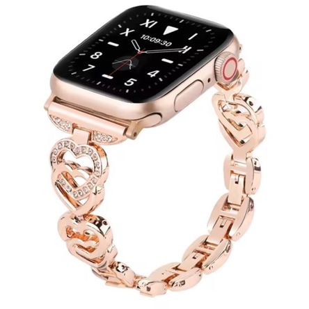 Correa corazon de acero para apple  watch 38 40 41mm y 42mm serie 10 dorado