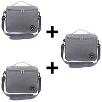 Lonchera Térmica Bolsa Almuerzo Impermeable con Correa Portátil HYC280040 Gris pack de 3x