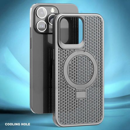 Case moket con soporte y magsafe para iPhone 15 gris