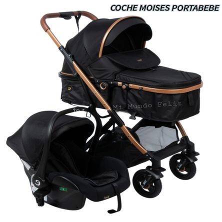 COCHE MOISES CON PORTABEBE DELUXE EBABY NEGRO