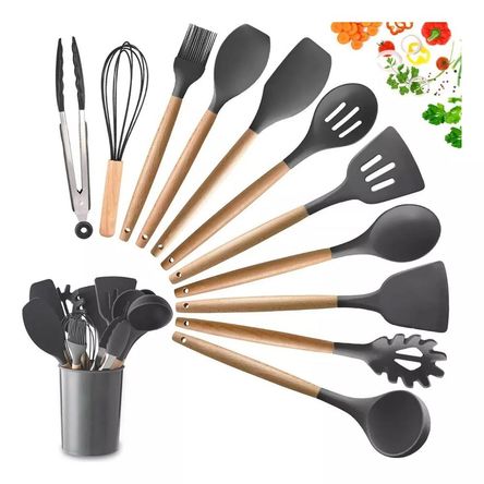 Juego de 12 Utensilios de Silicona para Cocina y Repostería - NEGRO (COC051NE)