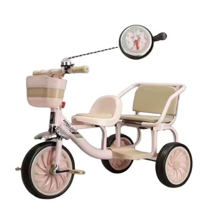 Triciclo Doble Asiento Vintage Con Canastilla Timbre Infantil Rosado Triciclo Doble Asiento Vintage Con Canastilla Timbre Infantil Rosado