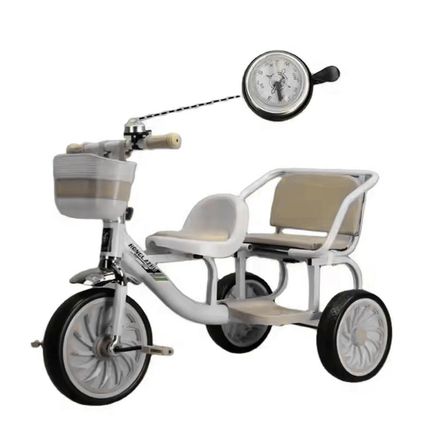 Triciclo Doble Asiento Vintage Con Canastilla Timbre Infantil Gris Triciclo Doble Asiento Vintage Con Canastilla Timbre Infantil Gris