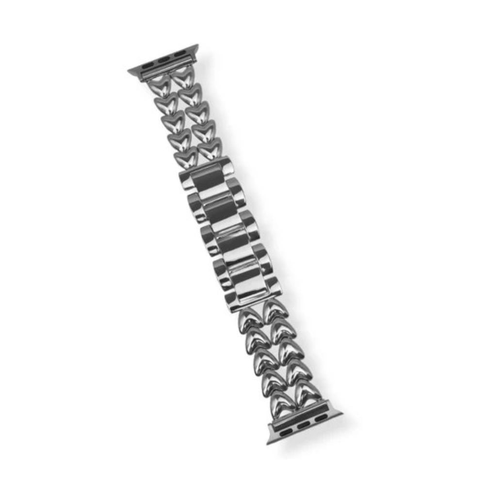 Correa doble corazon de acero para apple watch 42 44 45 46 49mm plateado
