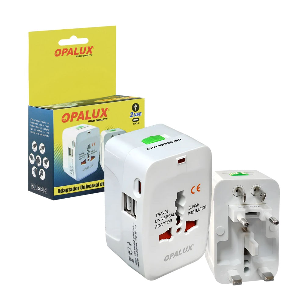 Adaptador Enchufe-Multiple Viajero con 2 Entradas USB y 1 Tipo C - OP-931E Adaptador Enchufe-Multiple Viajero con 2 Entradas USB y 1 Tipo C - OP-931E