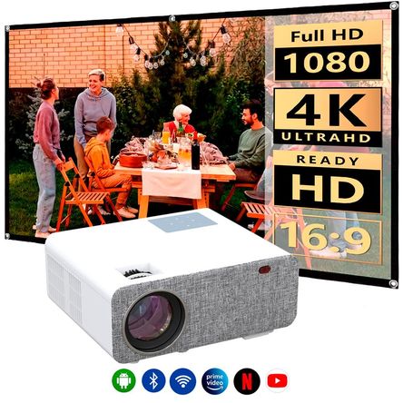Proyector Smart Sd500 FullHD + Pantalla Ecran 100 Pulgadas Blanco