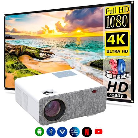 Proyector Smart Sd500 FullHD + Pantalla Ecran 80 Pulgadas Blanco