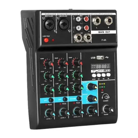 Mezclador de Audio Profesional EN VIVO de 4 Canales Bluetooth USB F-4A