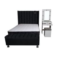 Dormitorio Boreti 1.5 Plz + Cabecera + Tocador + Puff + Baúl - Negro