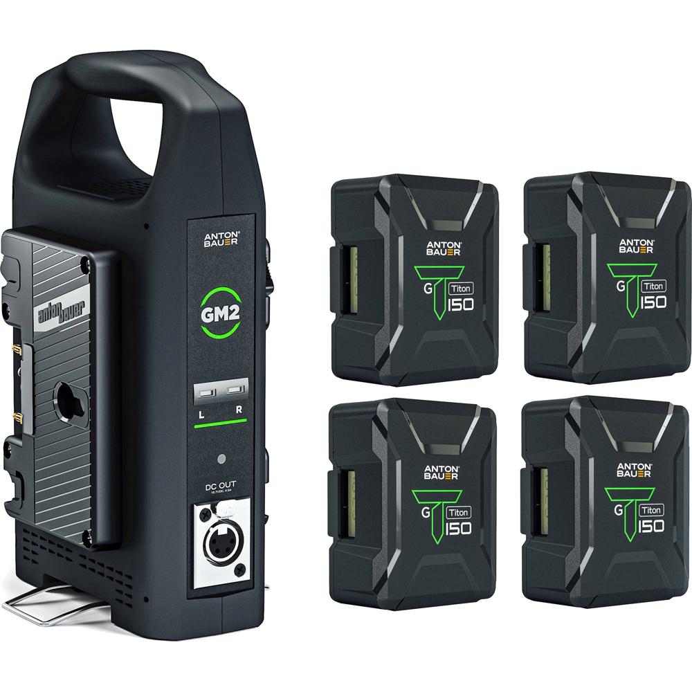 Anton/Bauer Titon 150 Kit de 4 Baterías con Cargador Doble GM2 (Montura Dorada) - 4 x Baterías Tito