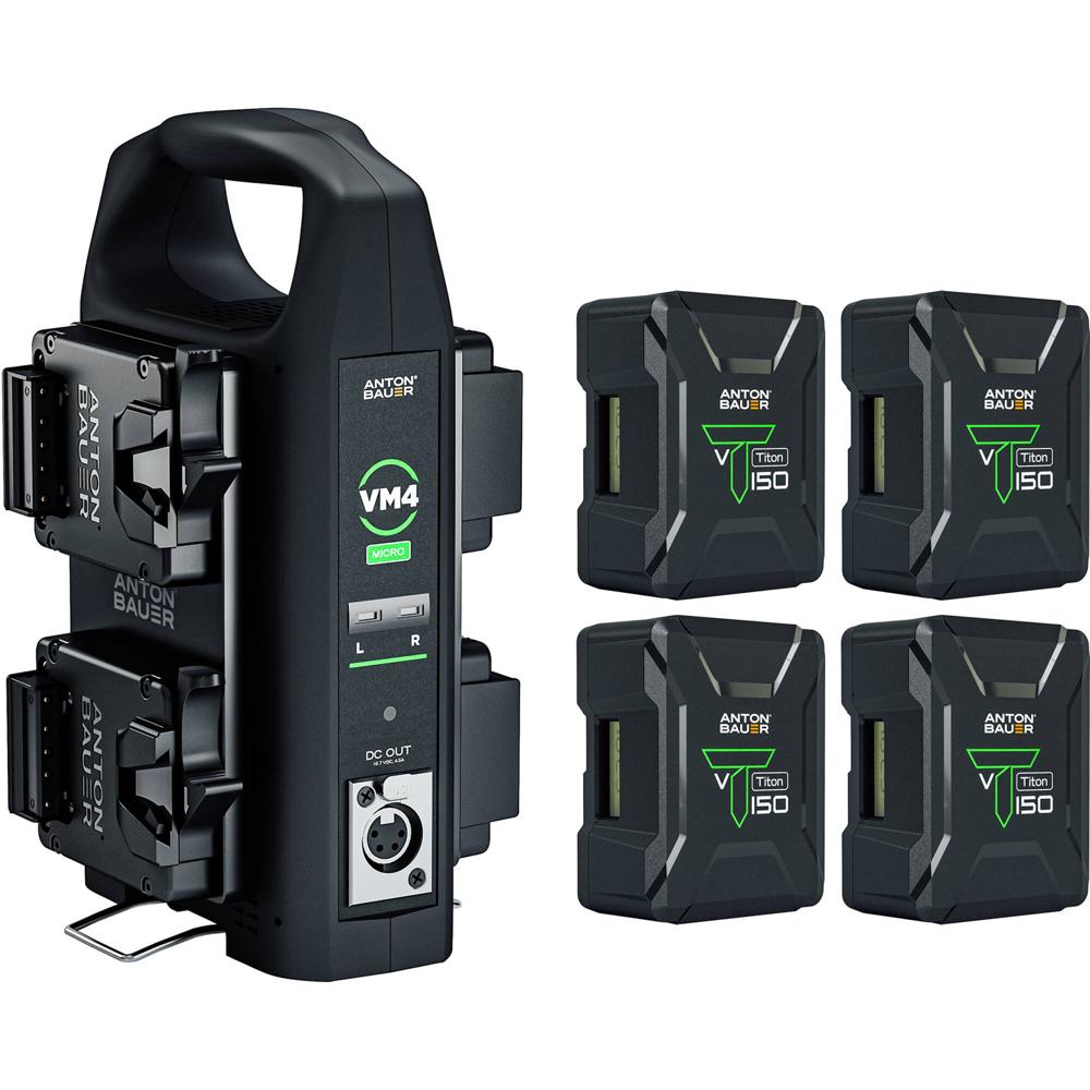 Anton/Bauer Titon 150 Kit de 4 Baterías con Cargador Cuádruple VM4 (Montaje V) - 4 x Baterías Titon
