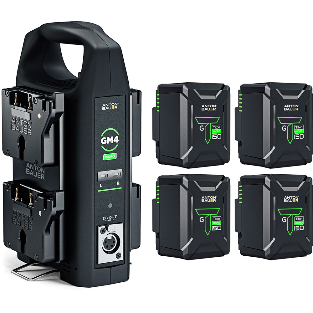 Anton/Bauer Titon Micro 150 Kit de 4 Baterías con Cargador GM4 (Montura Dorada) - 4 x Baterías Micr